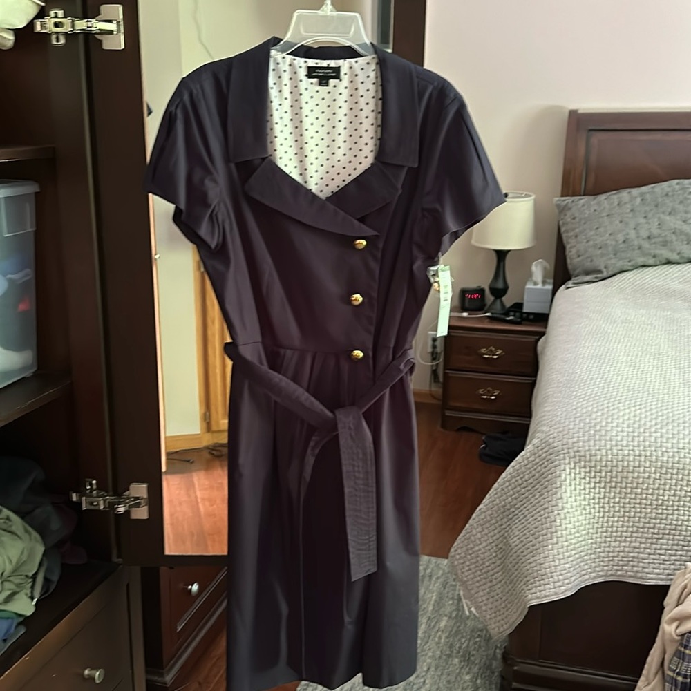 Size 12 Tahari dress, navy with gold buttons in front